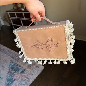 Hand Decorated Boho Chic Tan Bible Case with Tassels